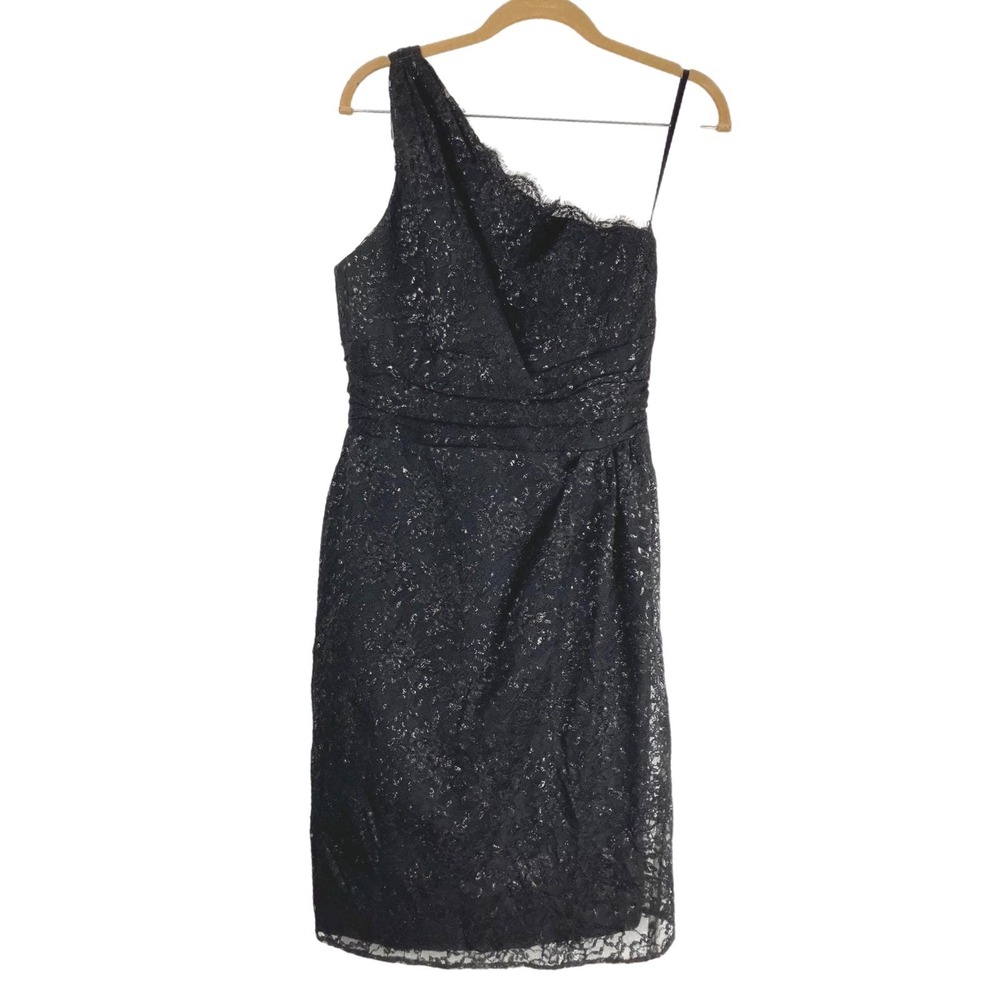 Vintage ALVINA VALENTA MAIDS Black Lace One Shoulder‎ Evening Party Dress Sz S